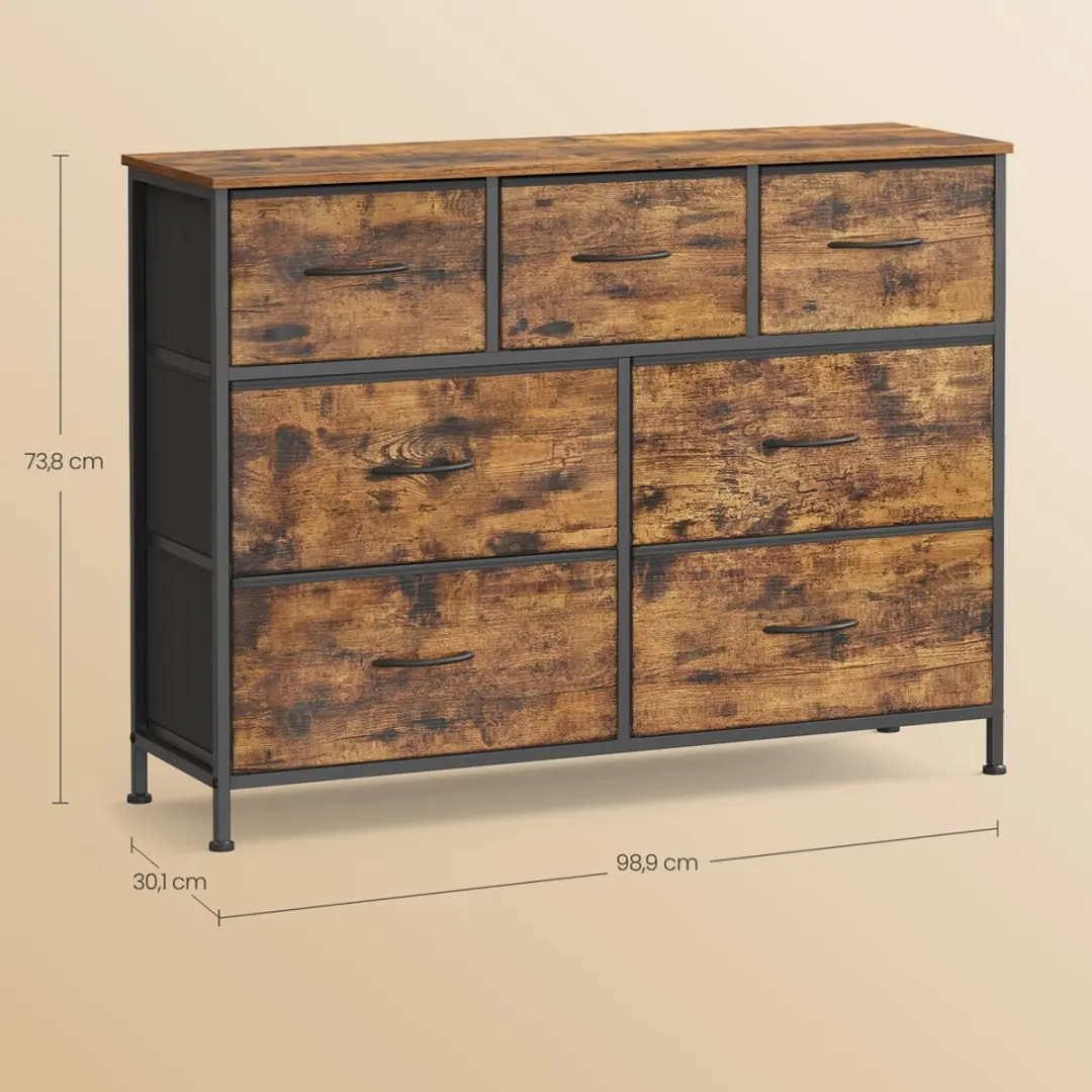 Songmics Commode 7 Lades - MDF & Staal - Bruin