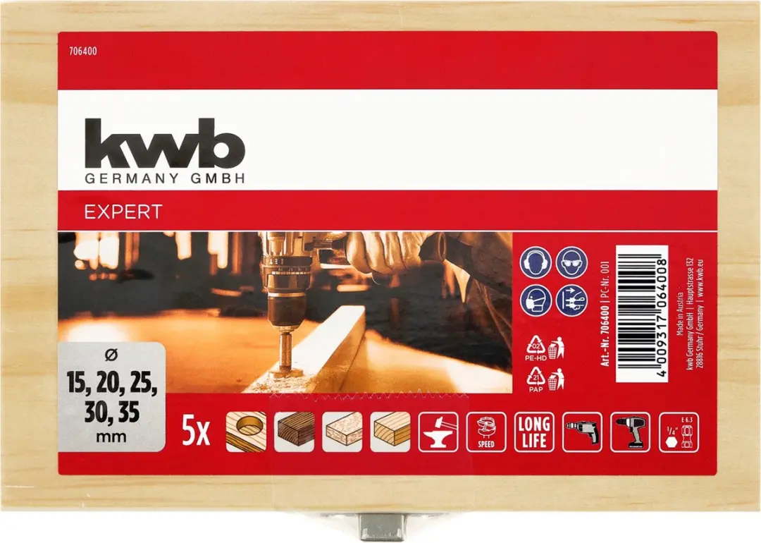 KWB Forstner Boorset 5-delig 1/4" E 6,3