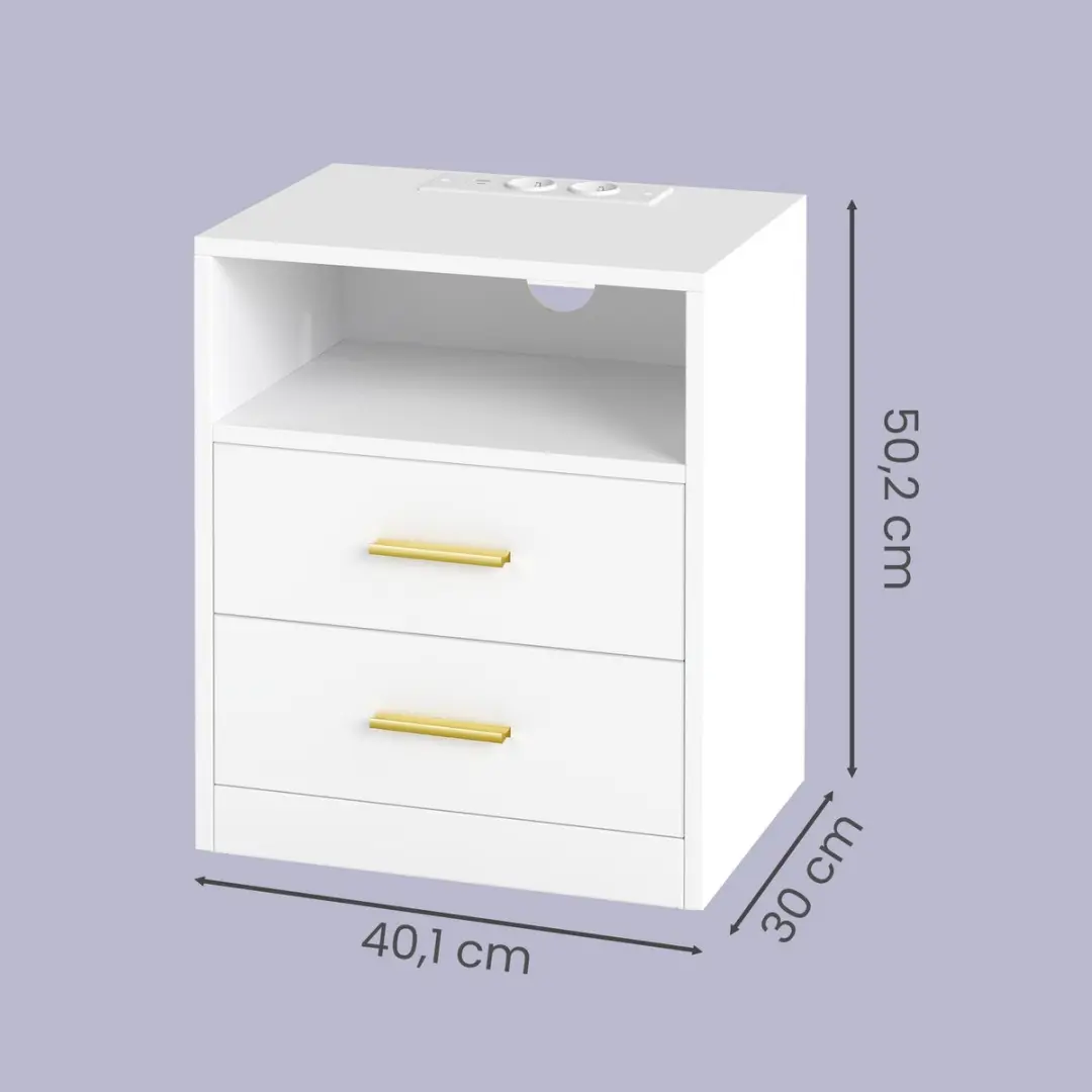 Songmics Bijzettafel met Lades - Set van 2 - Oplaadstation - LED-verlichting