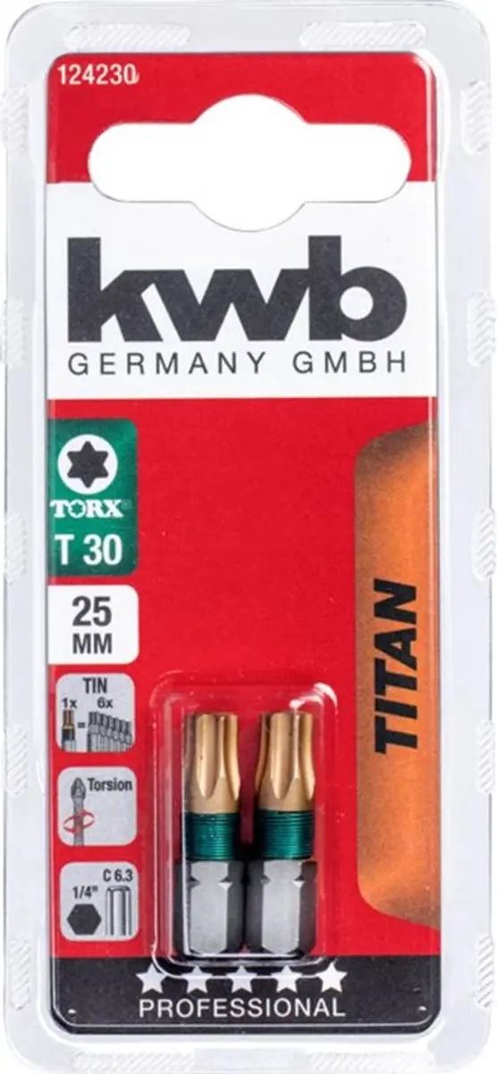 KWB 2 Titaan Bits Torx T30 - 25mm - 2 Stuks