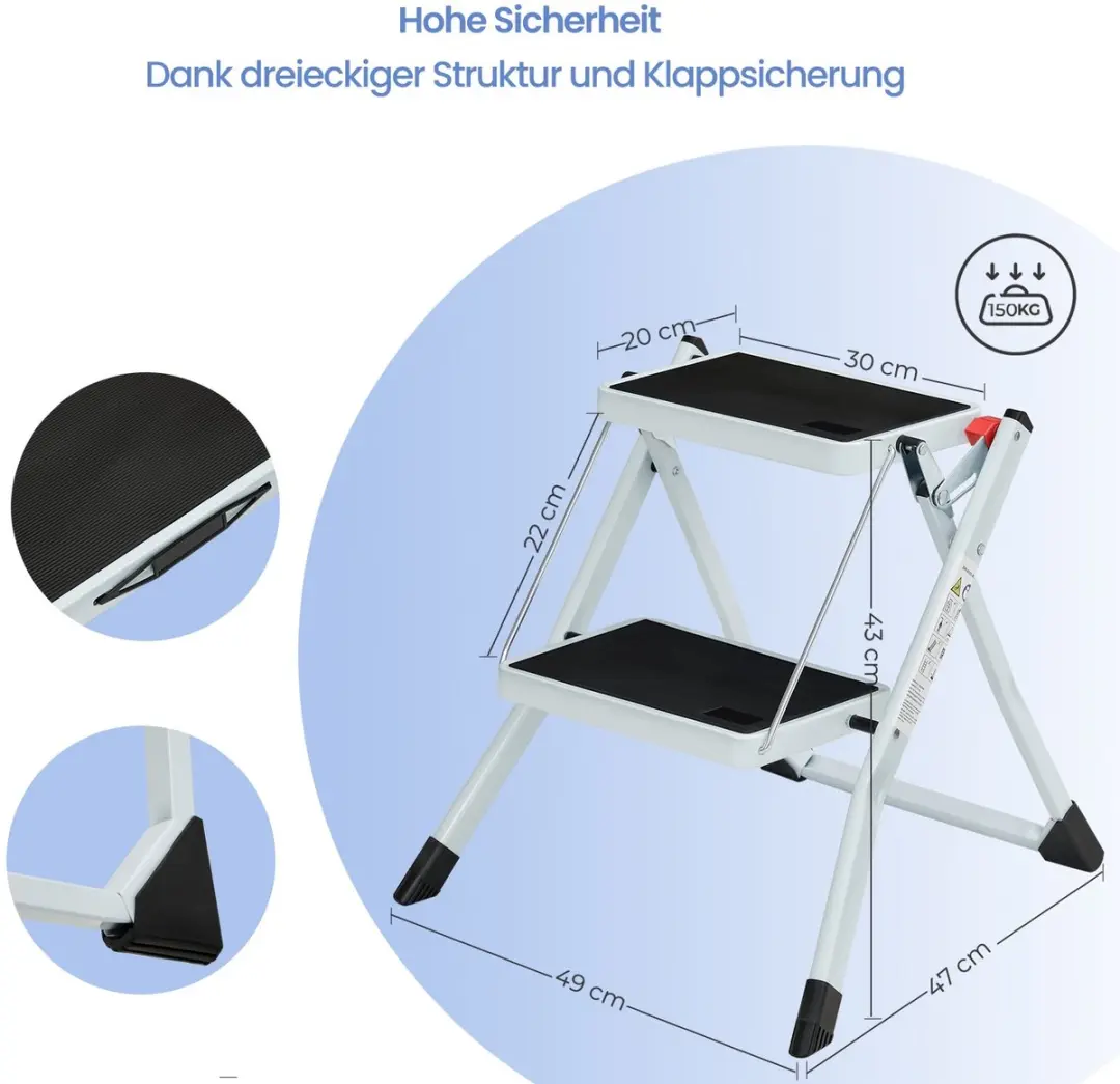 Songmics Trapladder 2 Treden Opklapbaar