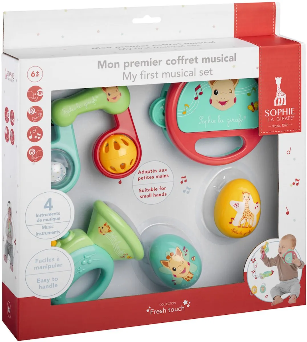 Sophie de Giraf Mijn Eerste Muziekset - Trommel, Maraca's & Trompet Multikleur