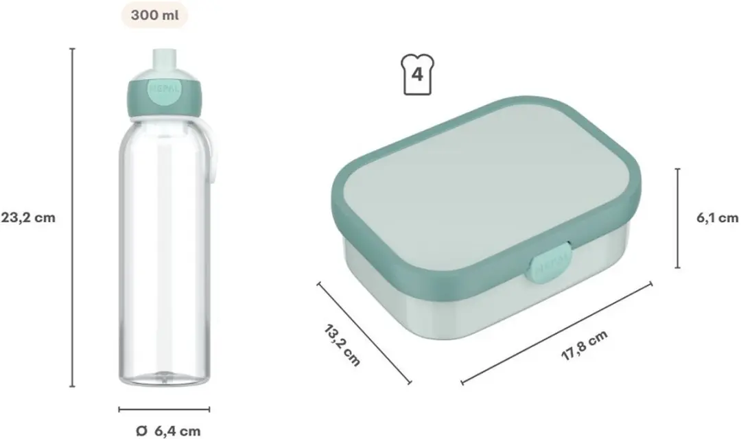 Mepal Pausenset Campus 2025 - 2x 0.75L - Boterhammenbox & Waterfles - Cool Mint