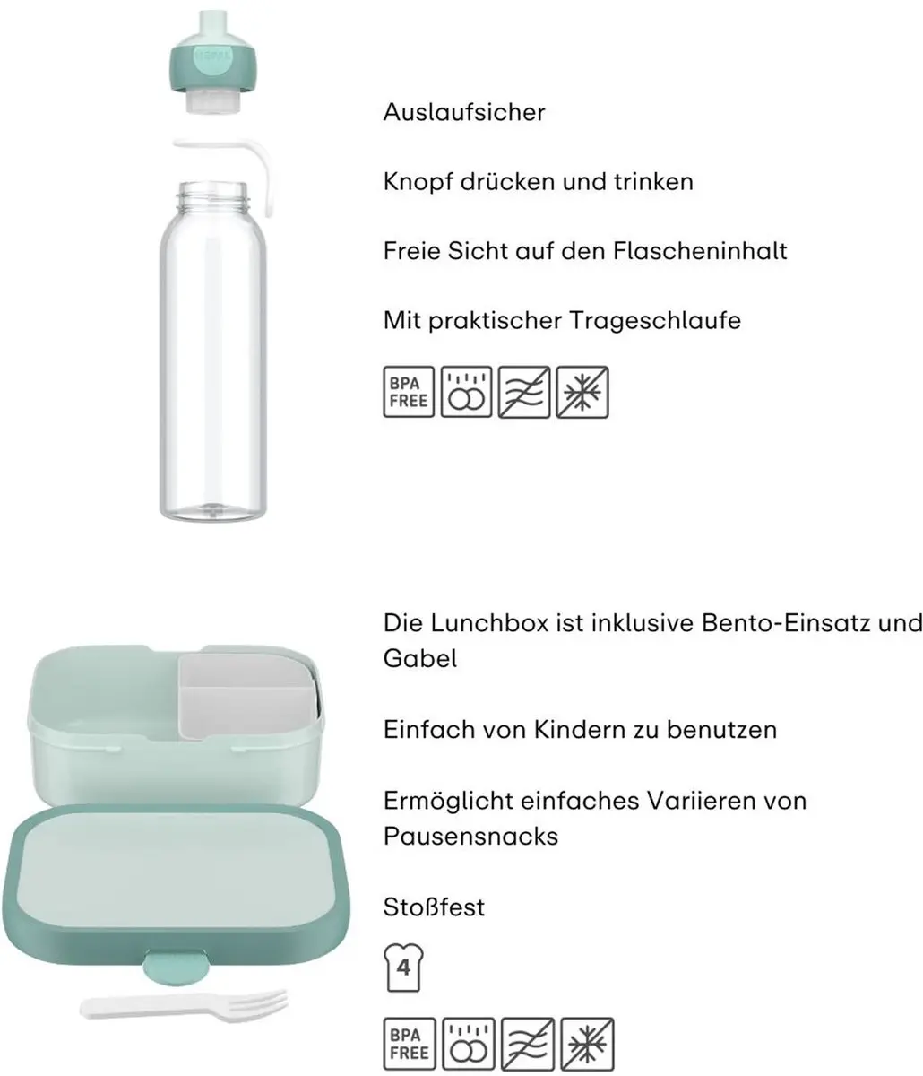 Mepal Pausenset Campus 2025 - 2x 0.75L - Boterhammenbox & Waterfles - Cool Mint
