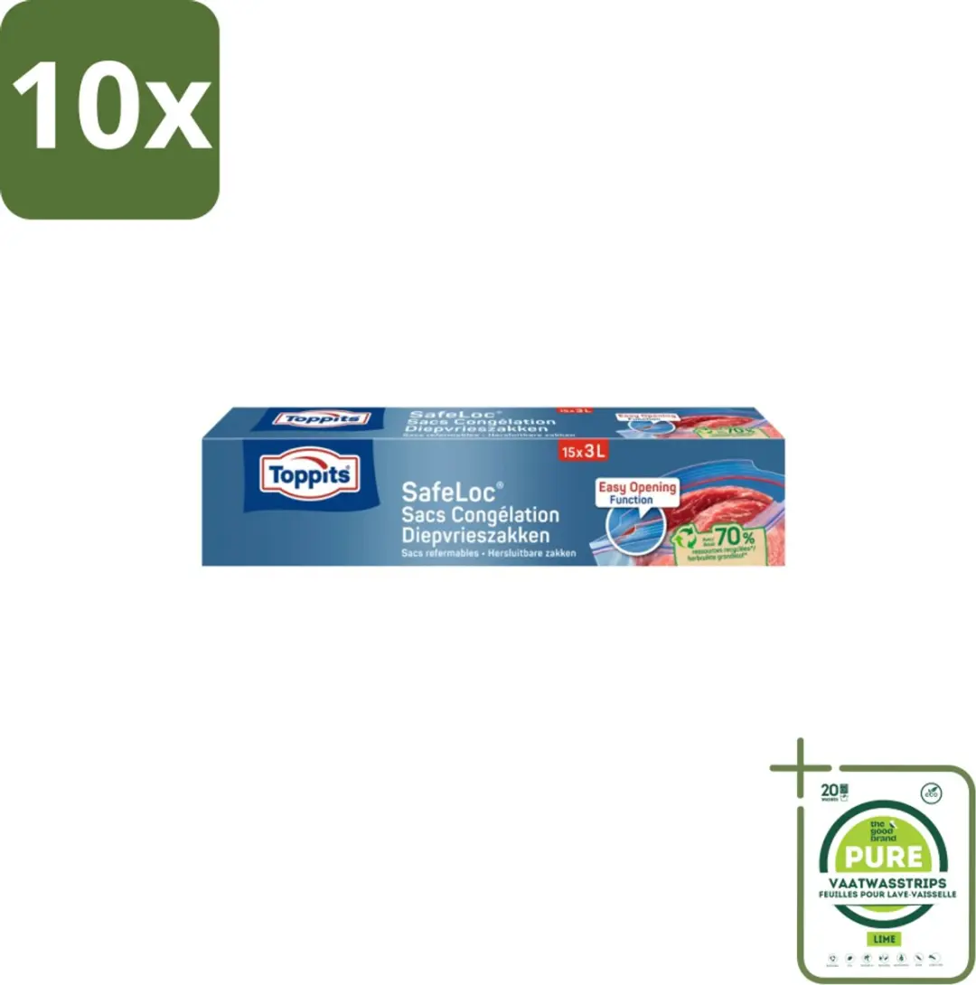 Toppits Safeloc Zip Diepvrieszakken 3L