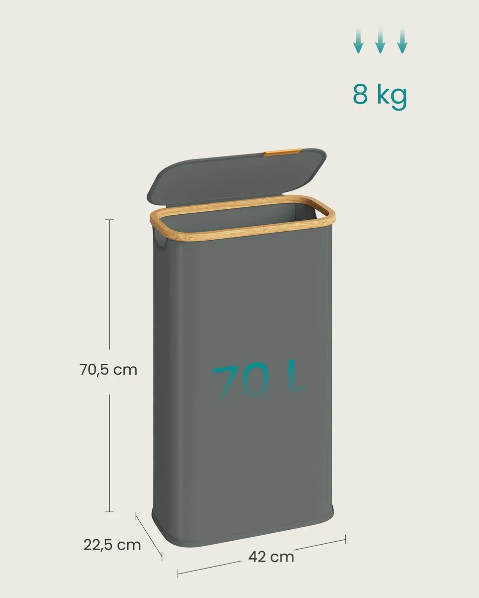 Songmics LCB517GN01 Wasmand - 70L - 2 Vakken - Opvouwbaar - Bamboe