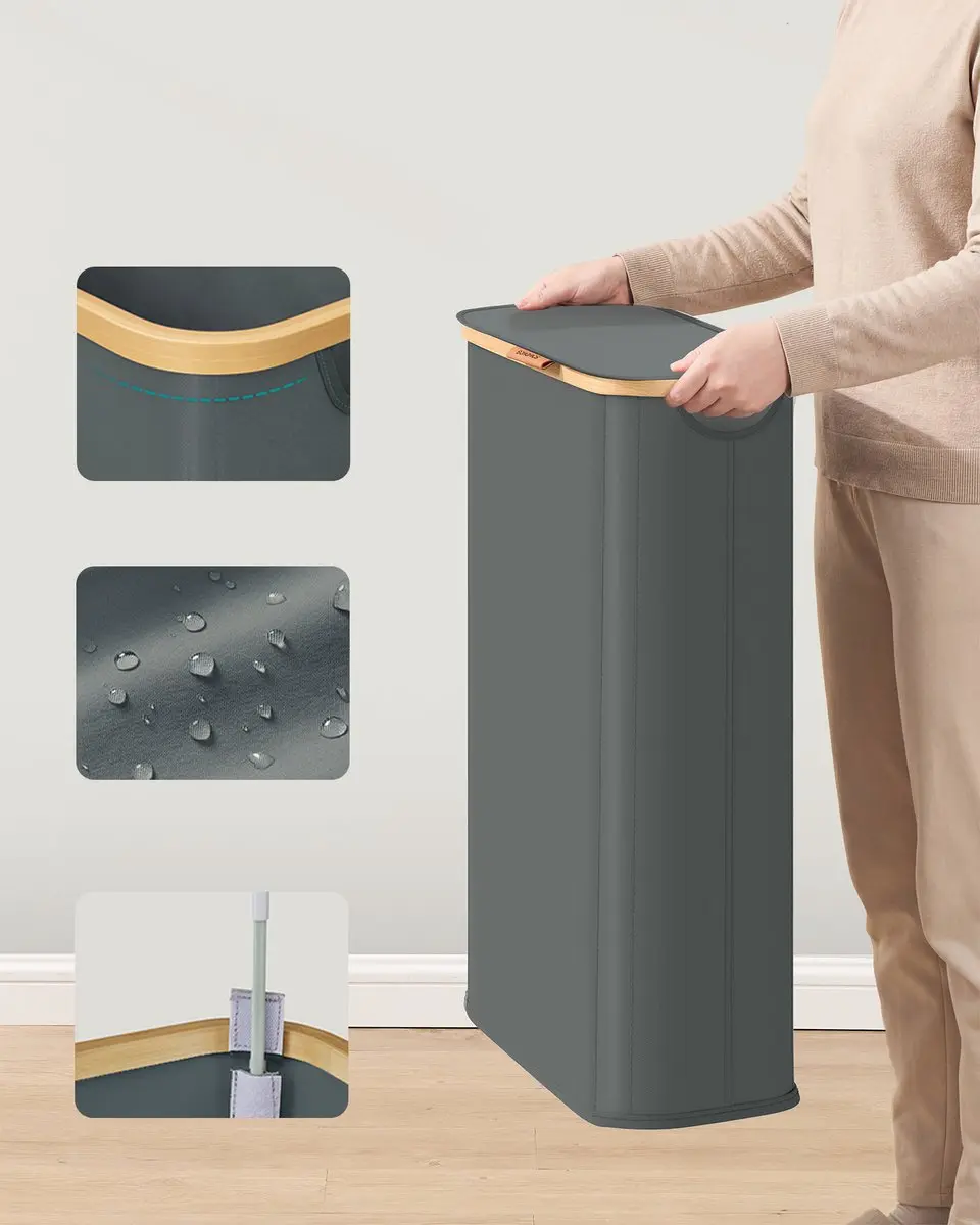 Songmics LCB517GN01 Wasmand - 70L - 2 Vakken - Opvouwbaar - Bamboe