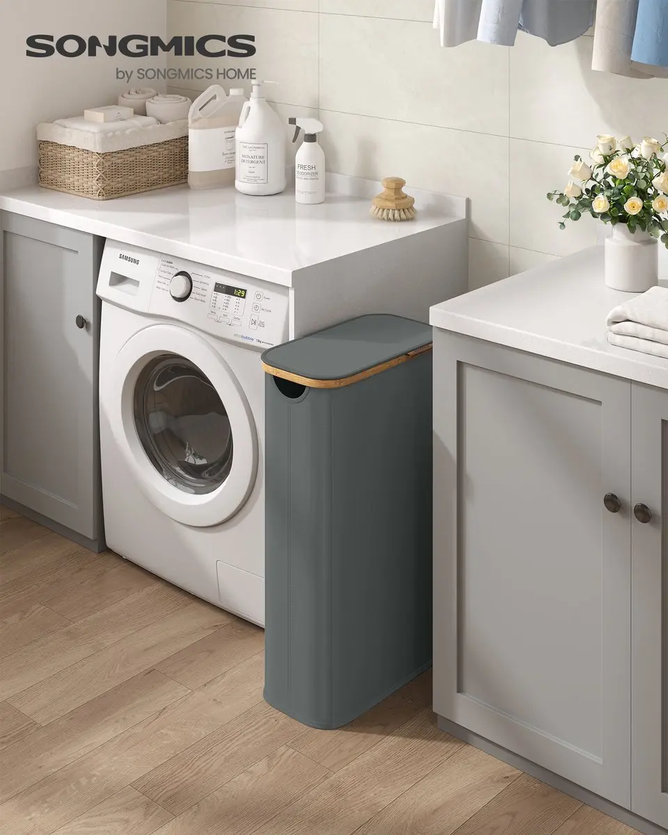 Songmics LCB517GN01 Wasmand - 70L - 2 Vakken - Opvouwbaar - Bamboe - afbeelding 6 van 6