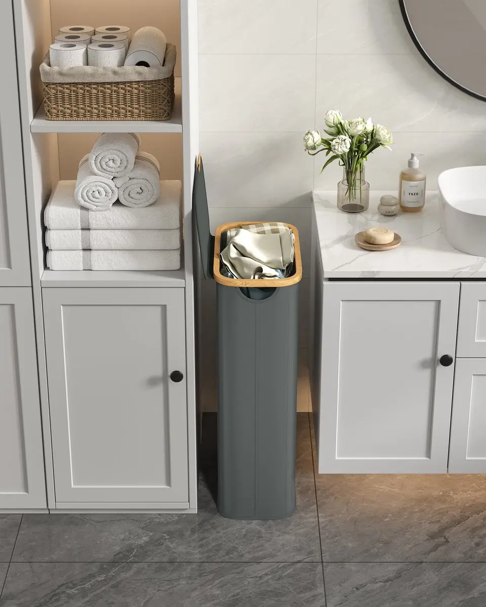 Songmics LCB517GN01 Wasmand - 70L - 2 Vakken - Opvouwbaar - Bamboe