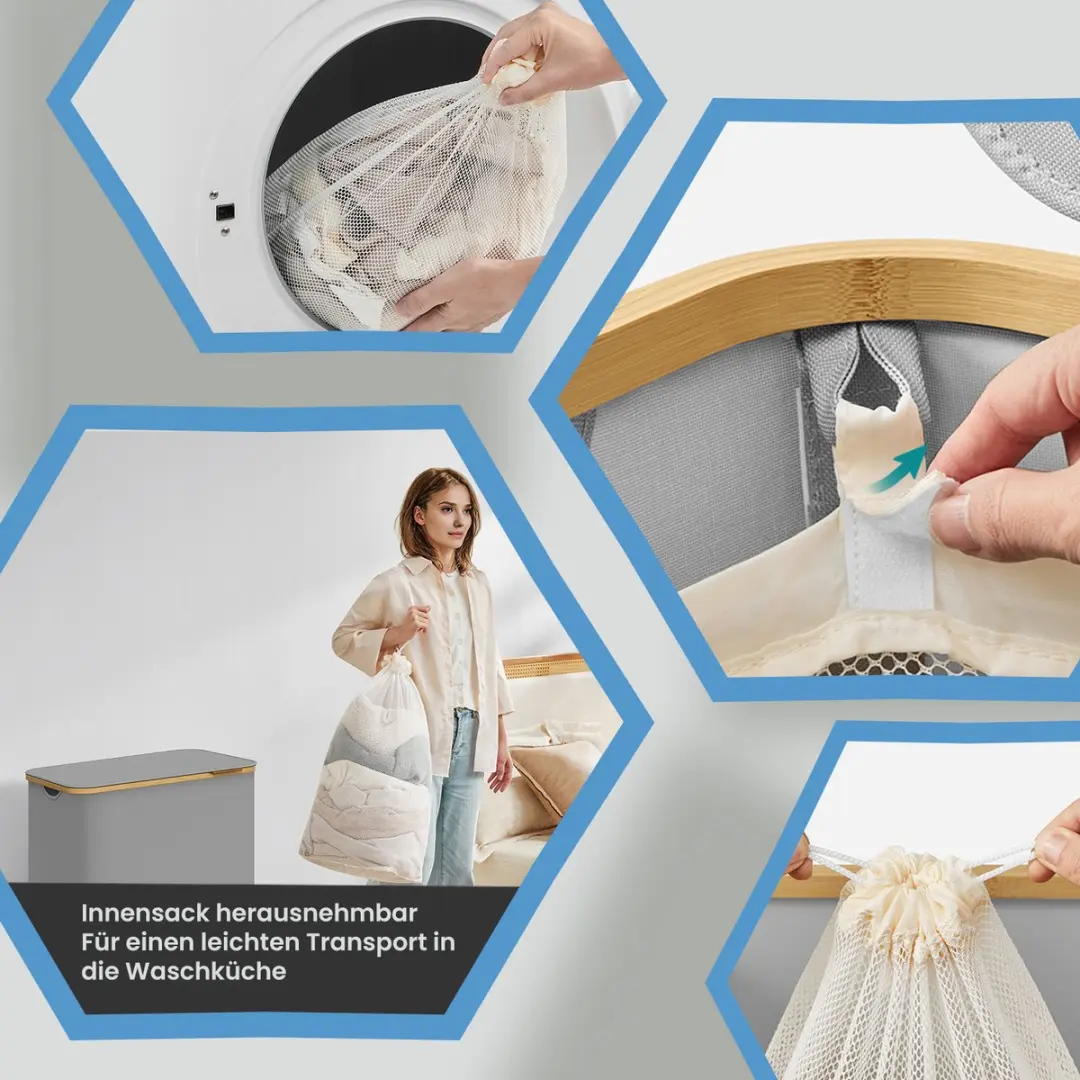 Songmics Wasmand 150L - 3 Compartimenten - Duifgrijs