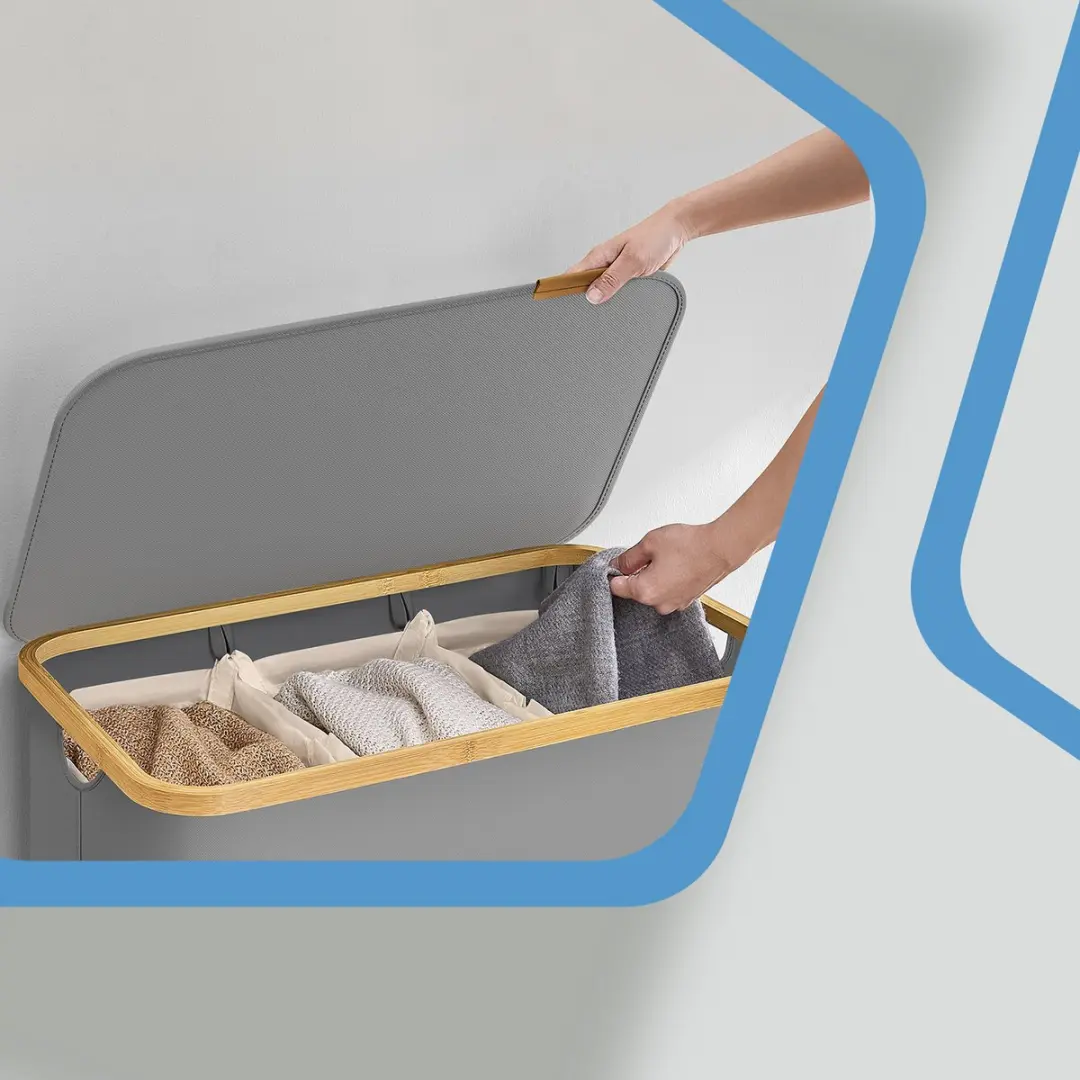 Songmics Wasmand 150L - 3 Compartimenten - Duifgrijs