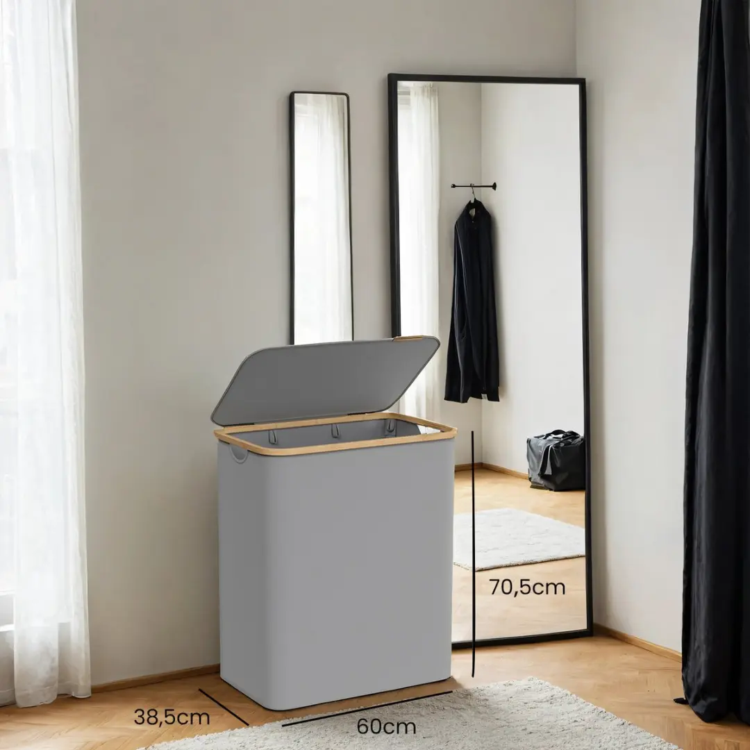 Songmics Wasmand 150L - 3 Compartimenten - Duifgrijs