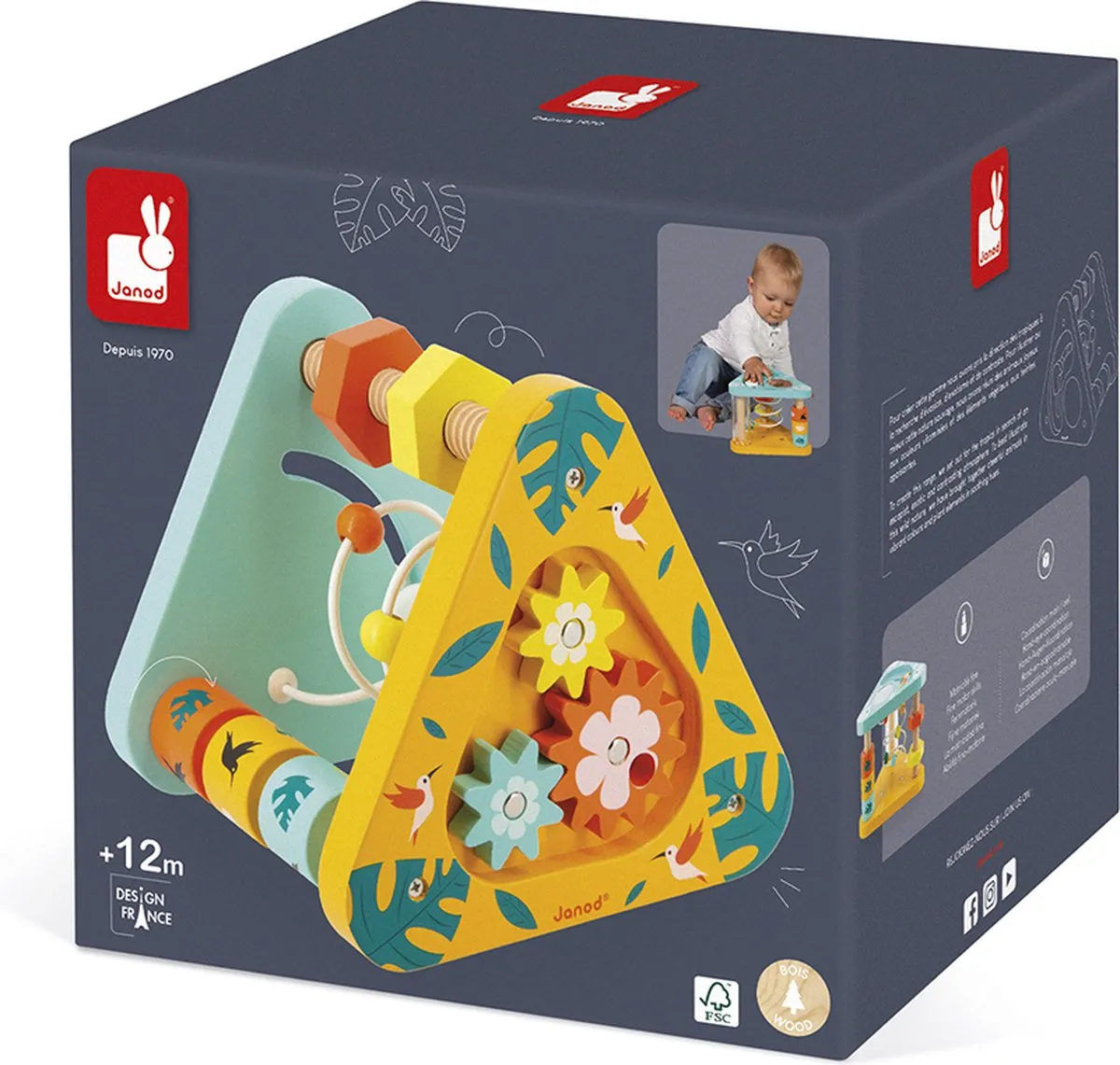 Janod Tropik Multi-Activiteiten Driehoek - 7 Activiteiten - Geel/Blauw