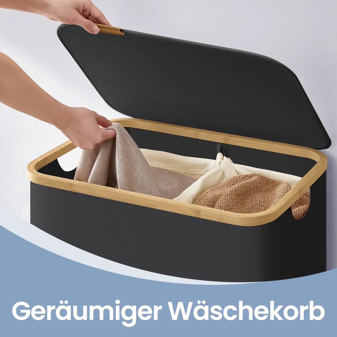 Songmics Wasmand met deksel 130L - Zwart