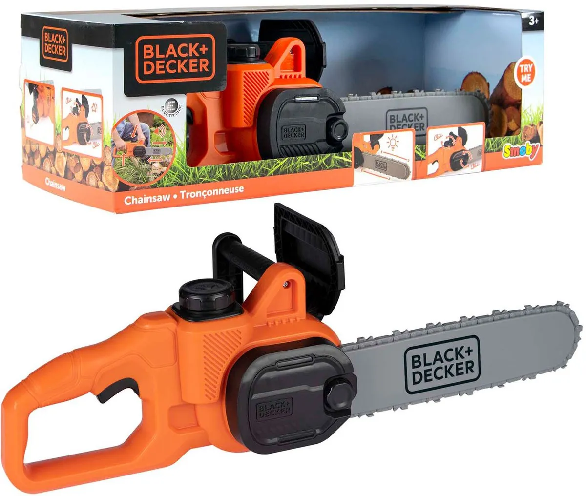 Smoby Black & Decker Kettingzaag - Licht & Geluid - 3+ jaar - Zwart/Grijs/Oranje