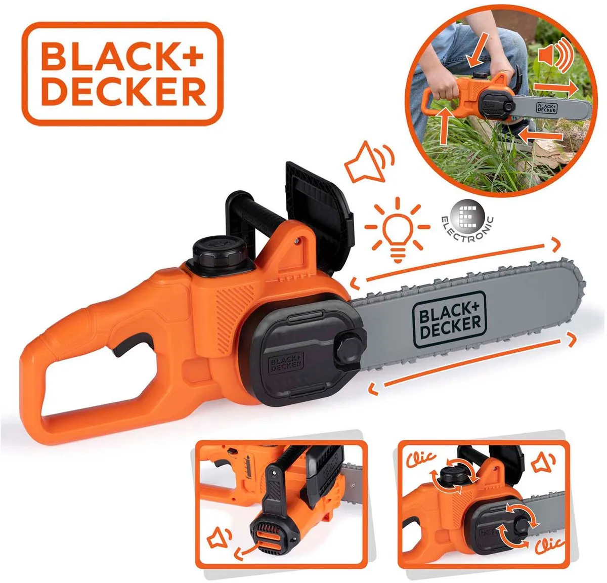 Smoby Black & Decker Kettingzaag - Licht & Geluid - 3+ jaar - Zwart/Grijs/Oranje