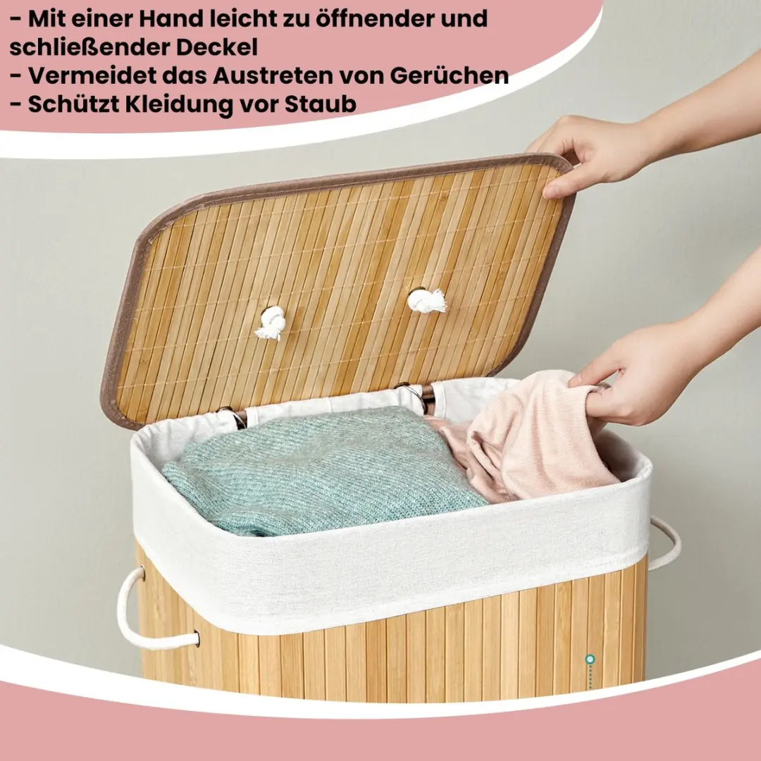 Songmics Wasmand met Deksel 72L - Natuurlijk
