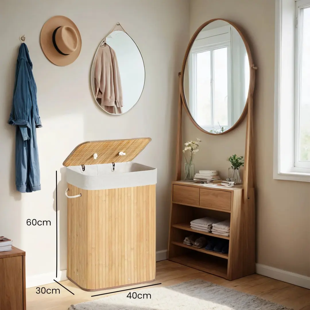Songmics Wasmand met Deksel 72L - Natuurlijk