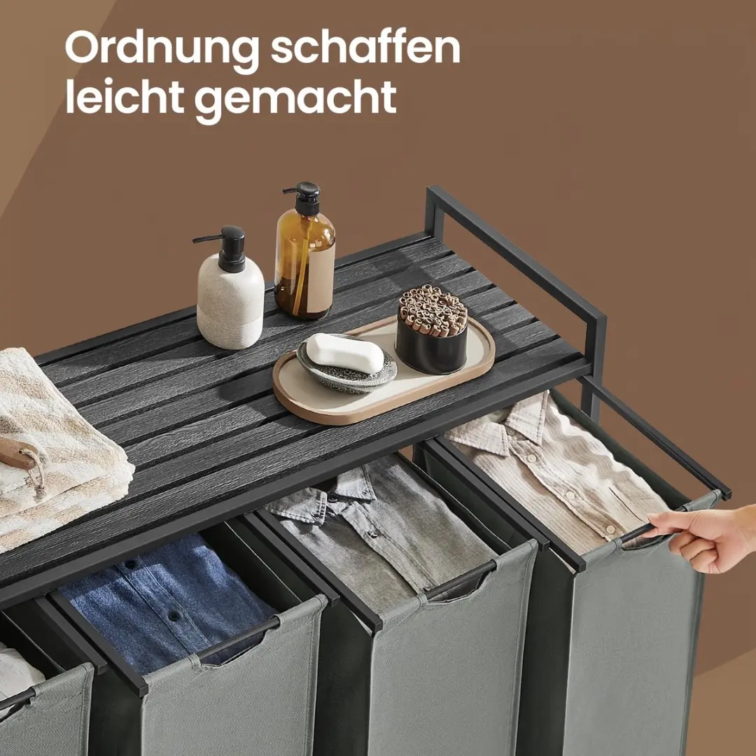 Songmics Wasmand 140L - 4 Compartimenten met Plank