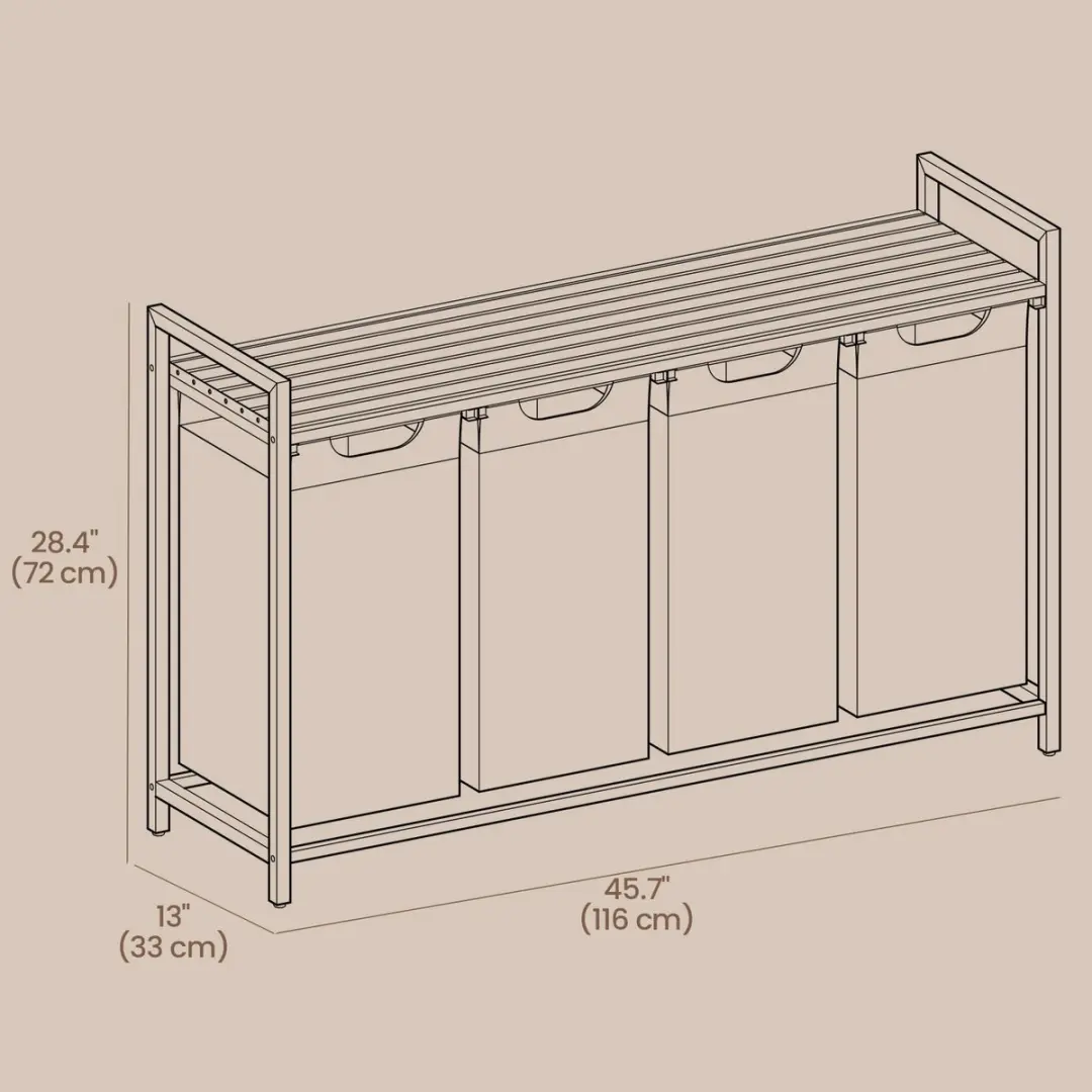 Songmics Wasmand 140L - 4 Compartimenten met Plank