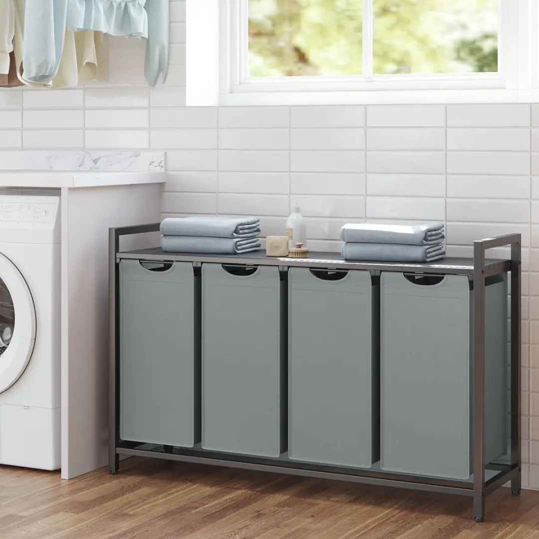 Songmics Wasmand 140L - 4 Compartimenten met Plank