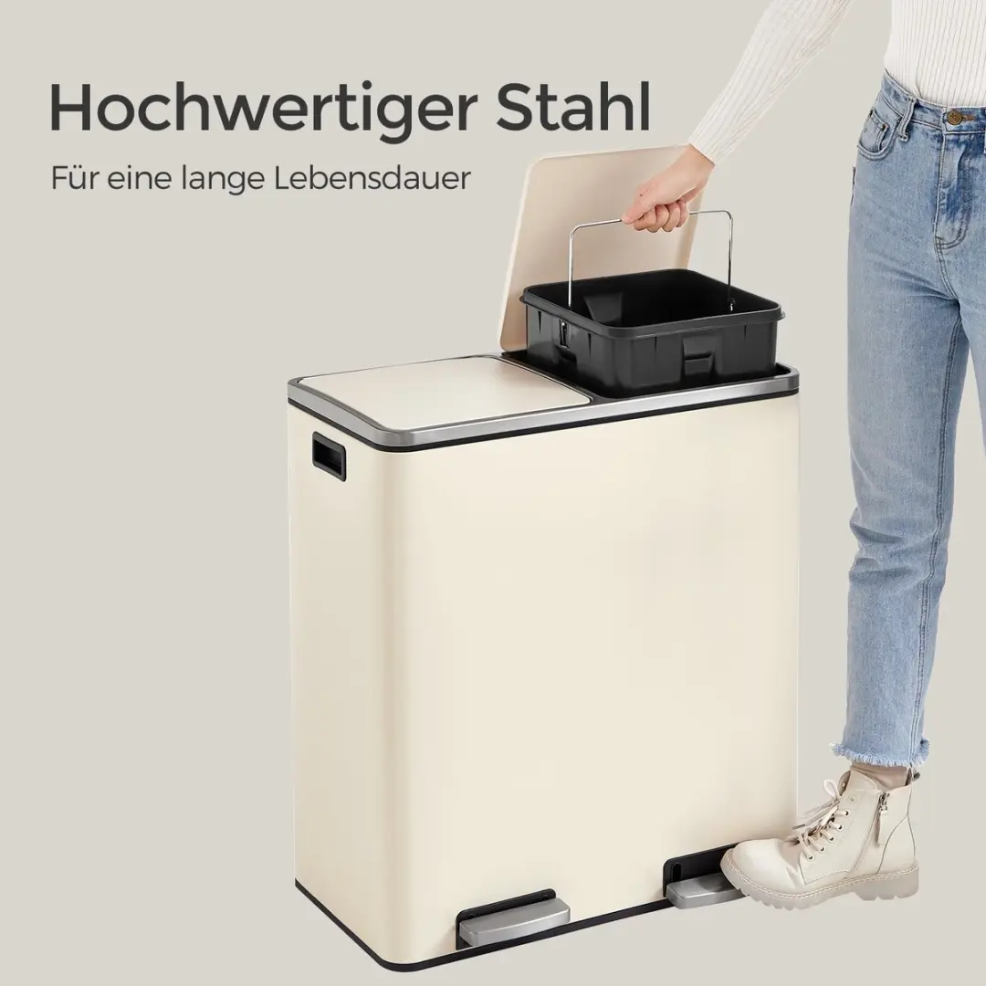 Songmics Vuilnisbak 2x30L - 2 Vakken Wit