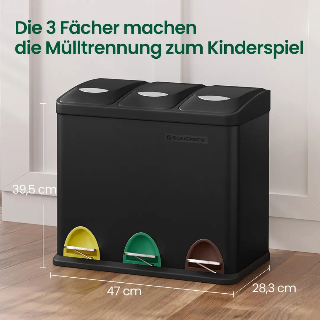 Songmics Keukenprullenbak 24L - 3x8L - Zwart