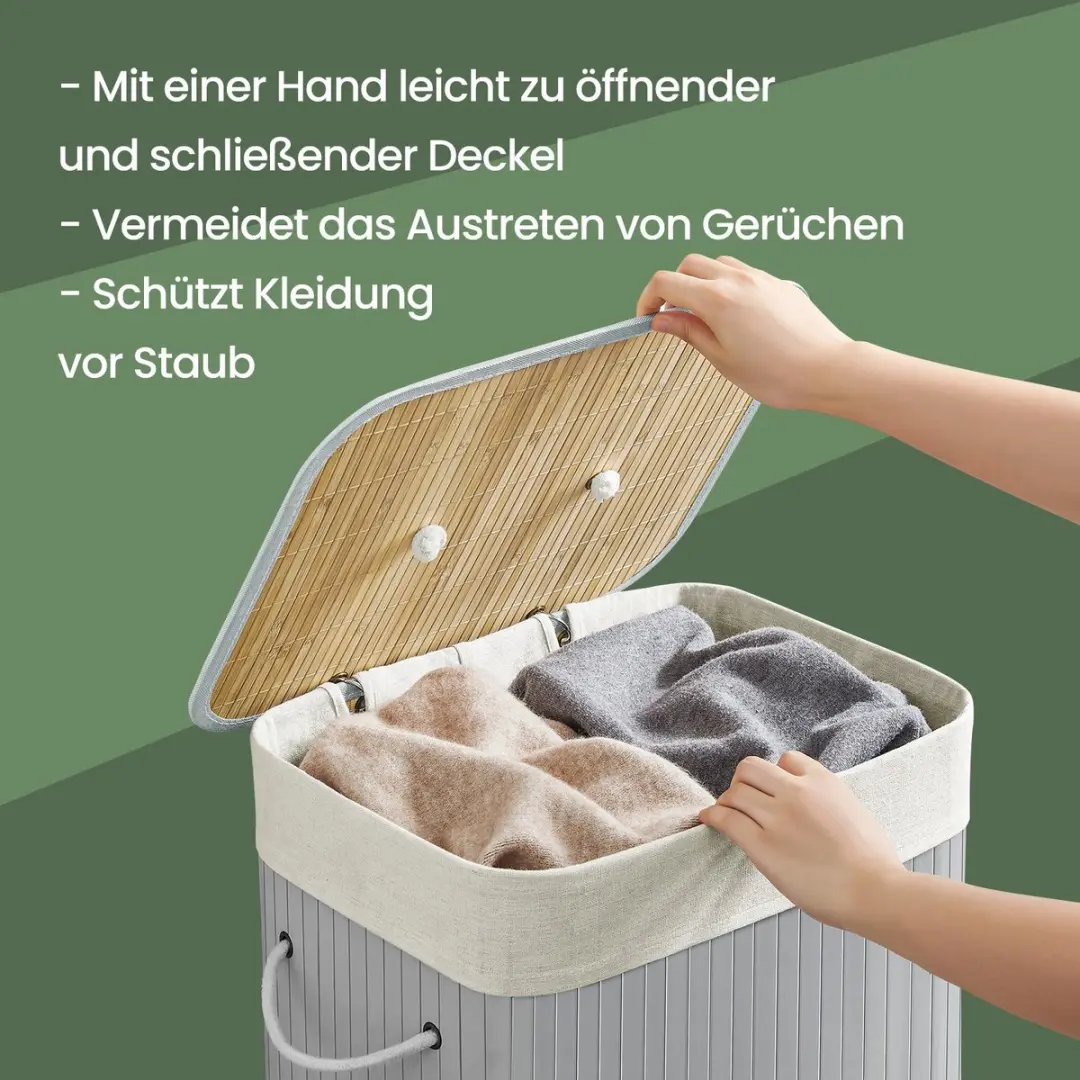 Songmics Wasmand met deksel 72L - Bamboe