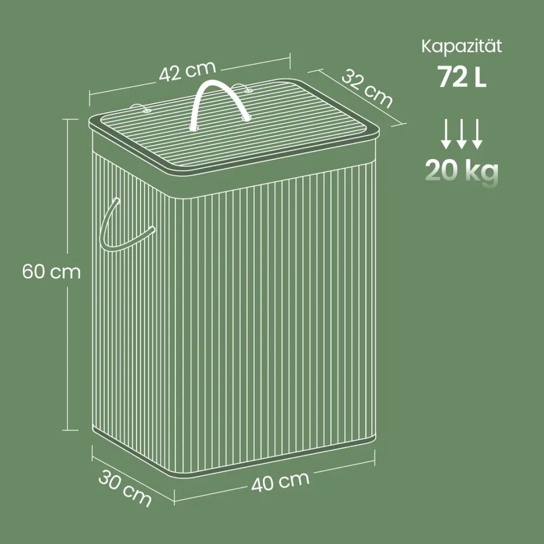 Songmics Wasmand met deksel 72L - Bamboe