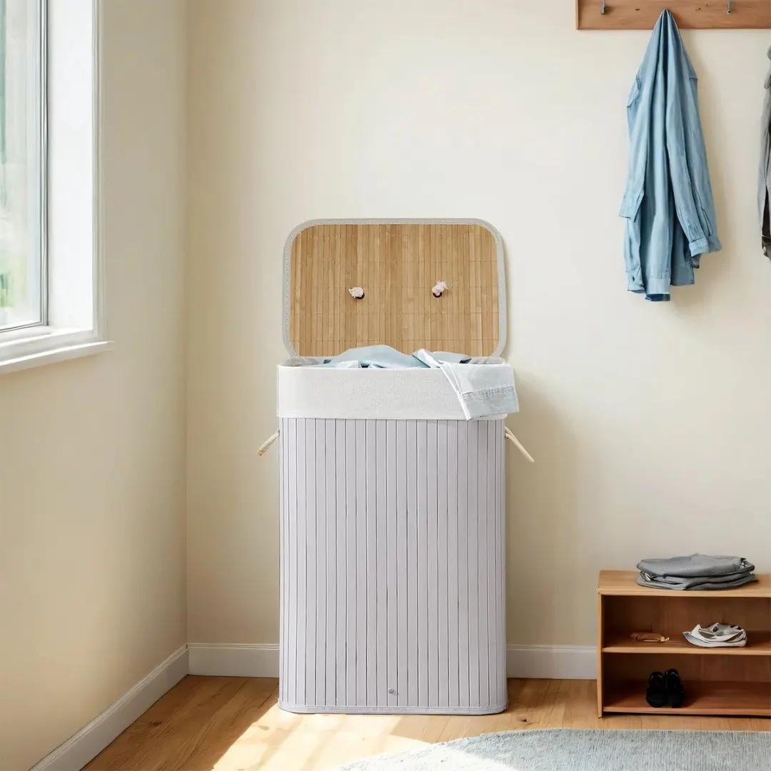 Songmics Wasmand met deksel 72L - Bamboe