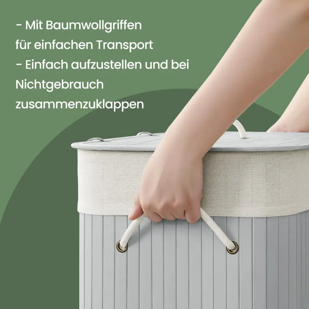 Songmics Wasmand met deksel 72L - Bamboe