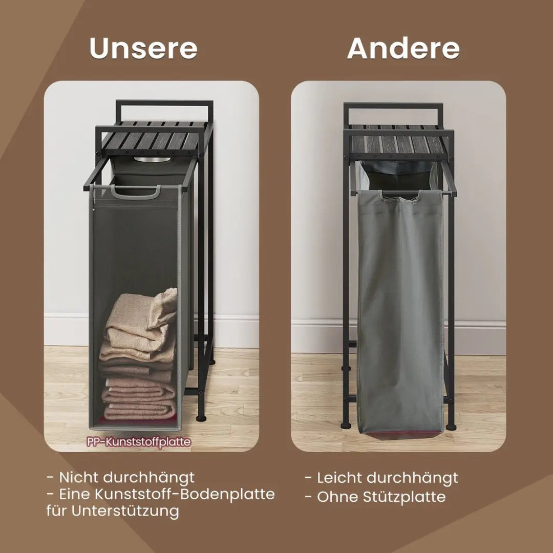 Songmics Wasmand met Plank 65L - Grijs/Zwart