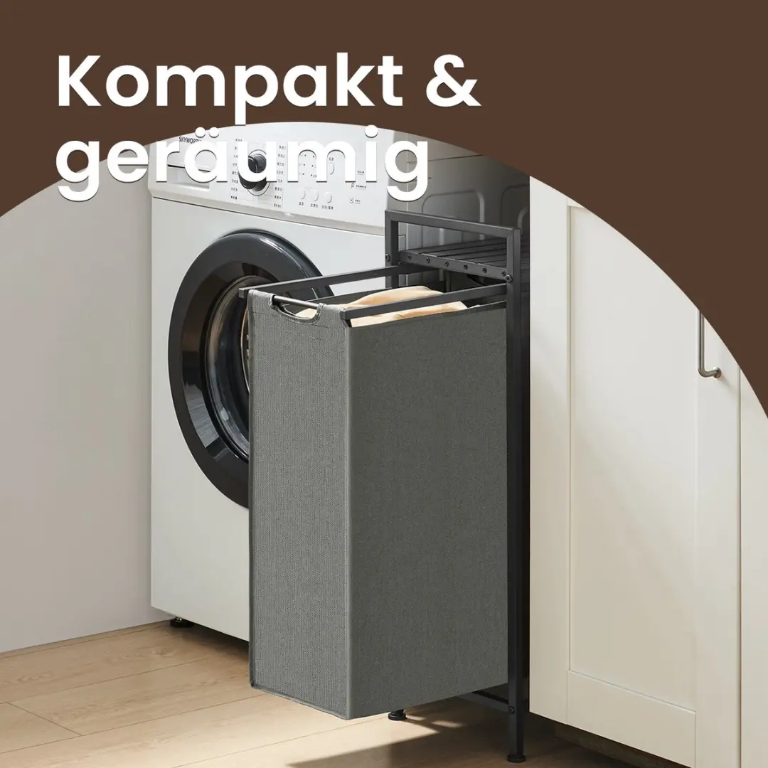 Songmics Wasmand met Plank 65L - Grijs/Zwart