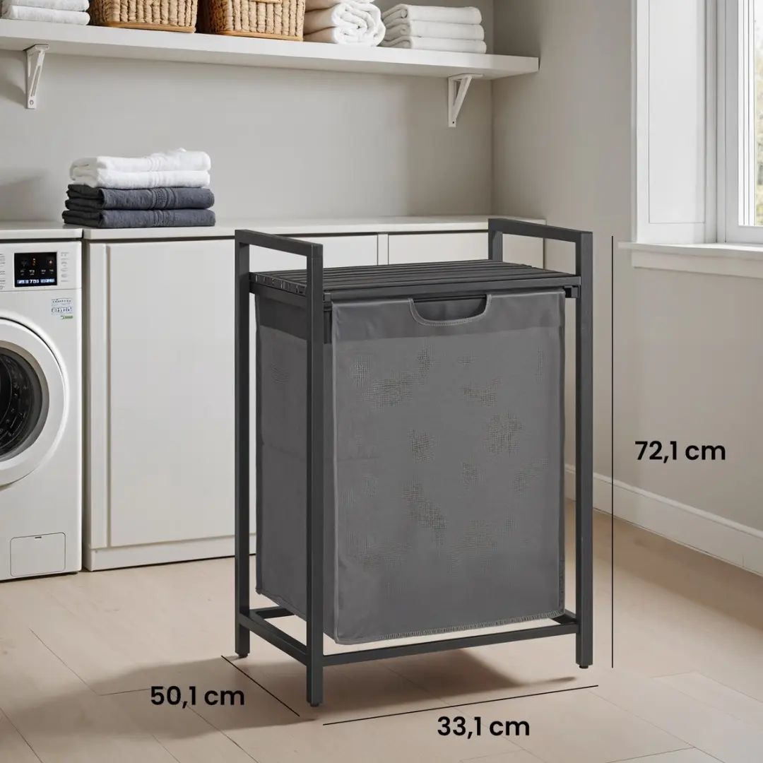 Songmics Wasmand met Plank 65L - Grijs/Zwart