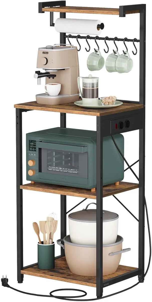 Songmics Vrijstaande Keukenplank 4 Niveaus - Oplaadstation 8 Haken