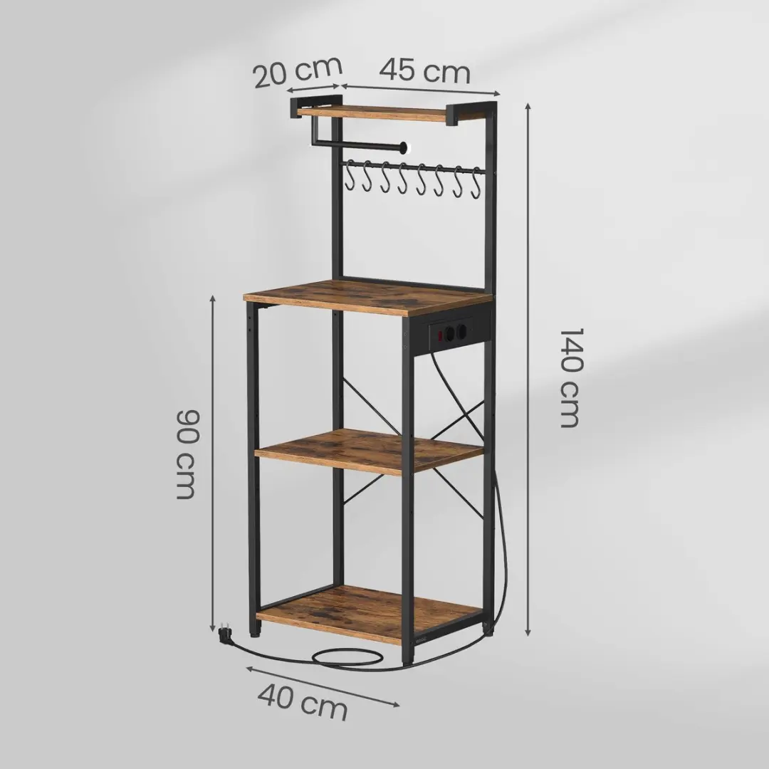 Songmics Vrijstaande Keukenplank 4 Niveaus - Oplaadstation 8 Haken