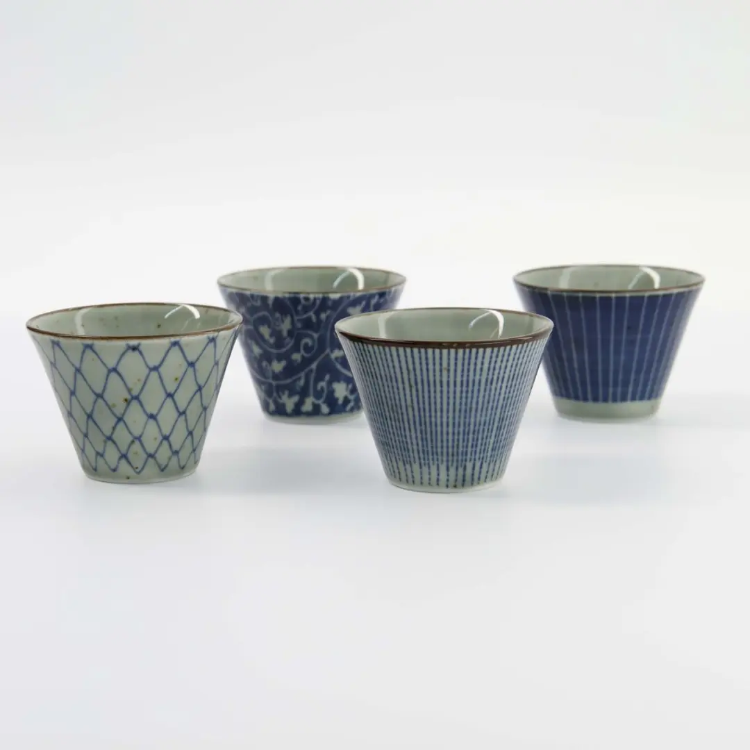Tokyo Design Studio Mashiko Espresso Kopjes 4 Stuks - 160ml - Blauw/Wit
