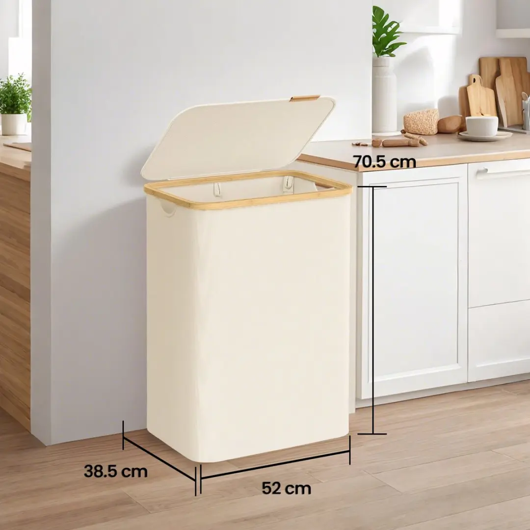 Songmics Wasmand met Deksel 130L - Wit