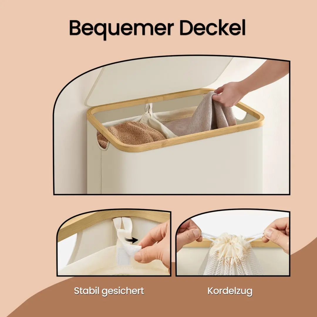 Songmics Wasmand met Deksel 130L - Wit
