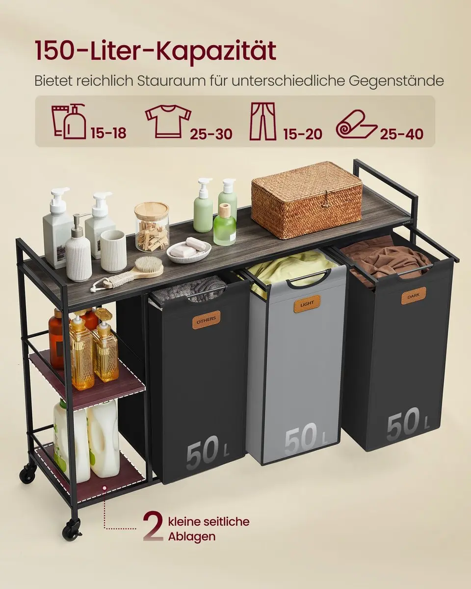 Songmics Wasmand 150L - Grijs/Maroon/Zwart