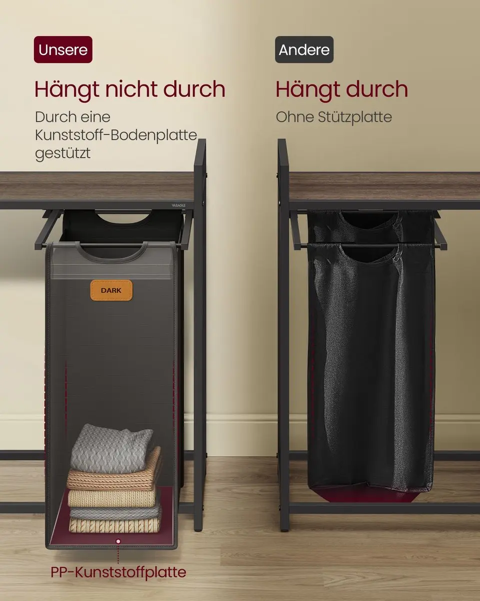 Songmics Wasmand 150L - Grijs/Maroon/Zwart