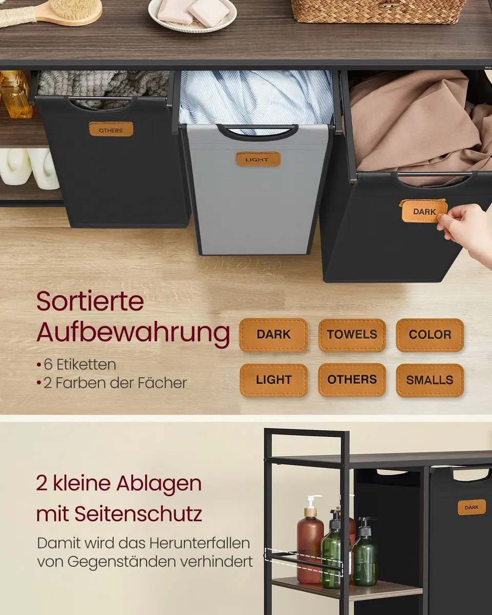 Songmics Wasmand 150L - Grijs/Maroon/Zwart