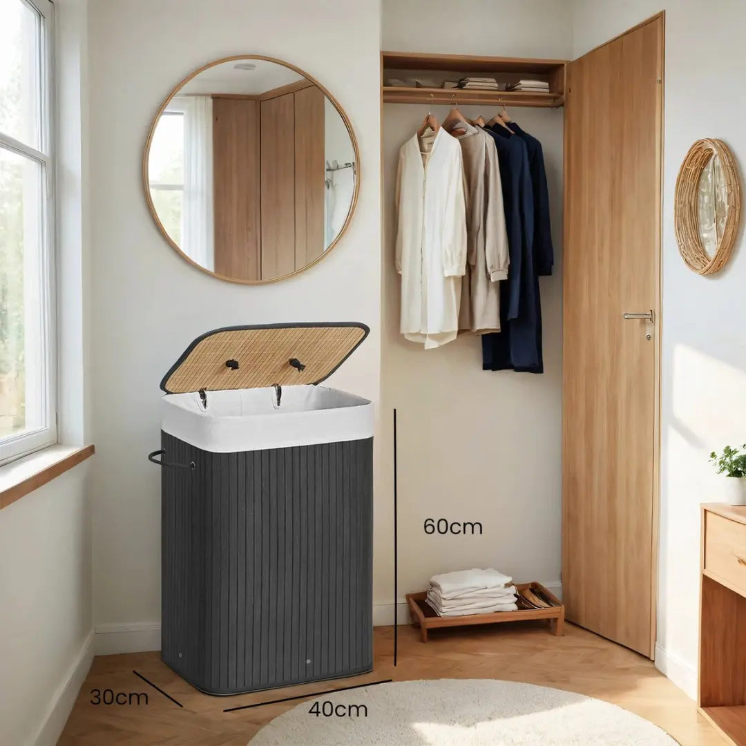 Songmics Wasmand 72L - Bamboe - Zwart