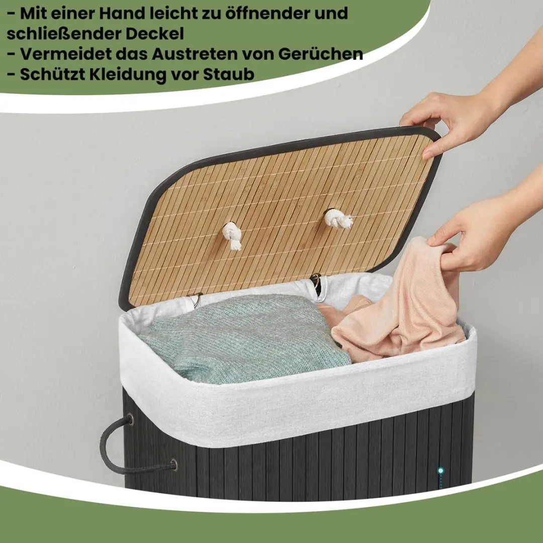 Songmics Wasmand 72L - Bamboe - Zwart
