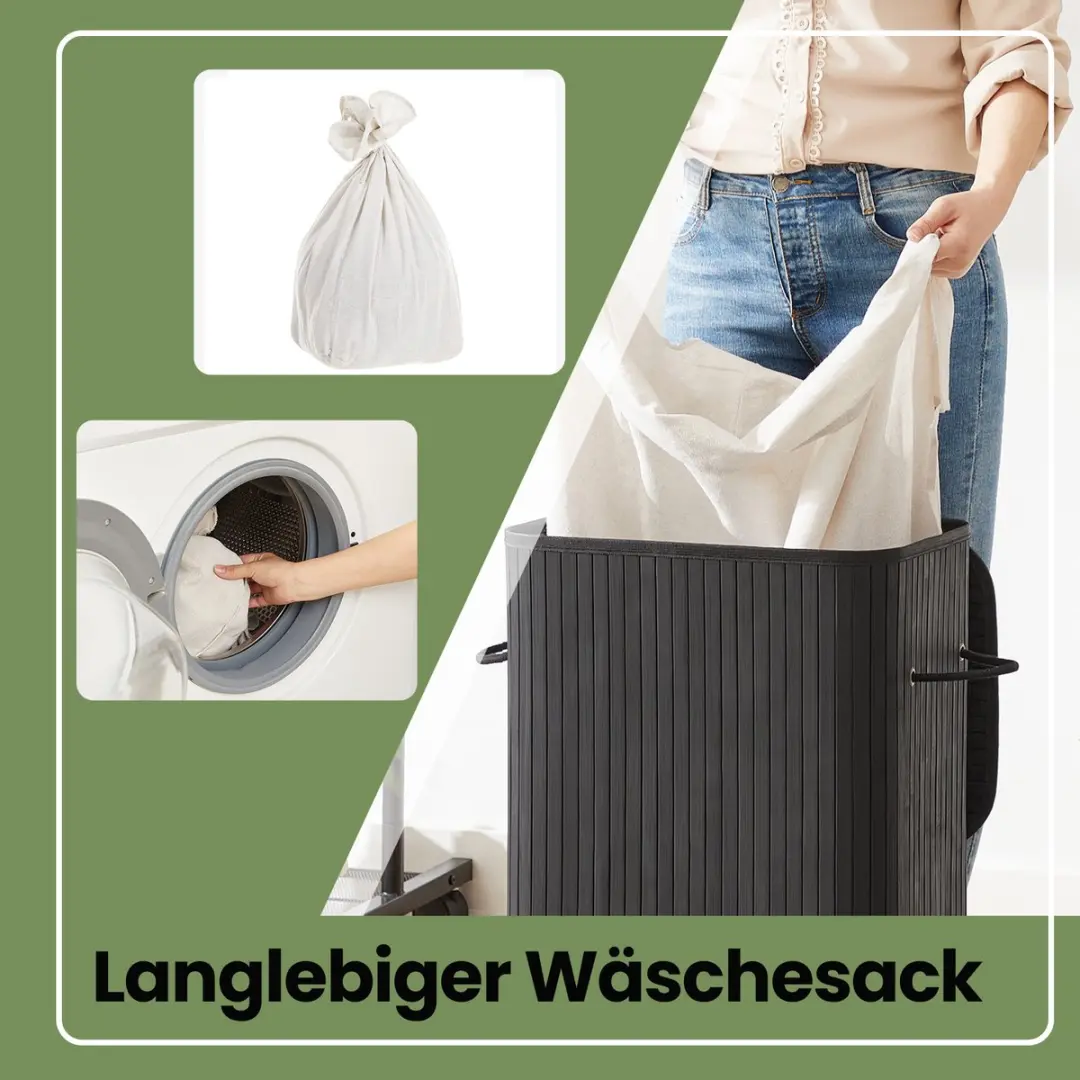 Songmics Wasmand 72L - Bamboe - Zwart