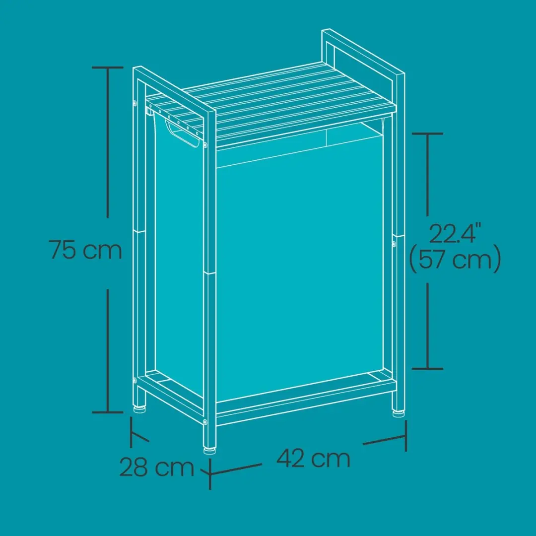 Songmics Wasmand met plank en waszak - 47L - Grijs