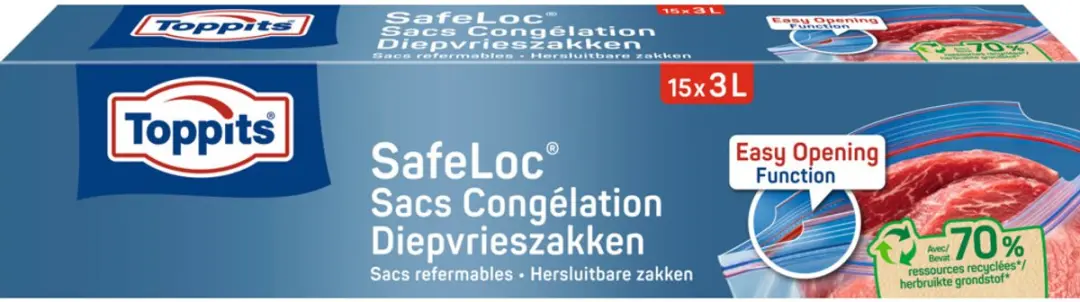 Toppits Safeloc Zip Diepvrieszakken 3L - 105 Stuks