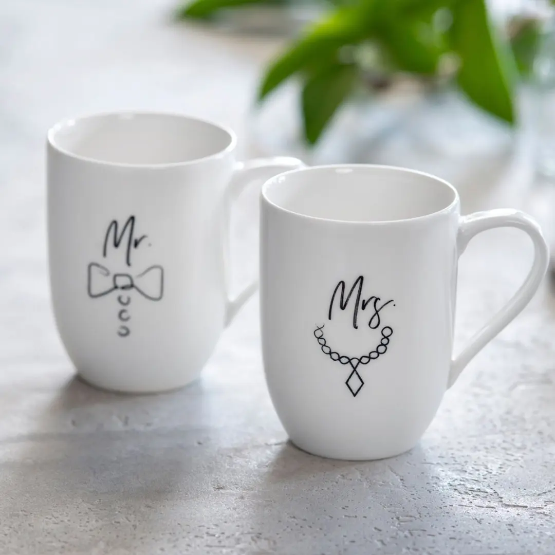 Villeroy & Boch Mr and Mrs Statement Koffiebeker Set - 2x 280ml - Wit/Gekleurd