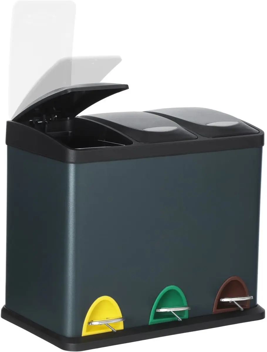 Songmics Keukenprullenbak 3x8L - Grijs/ Groen/ Zwart