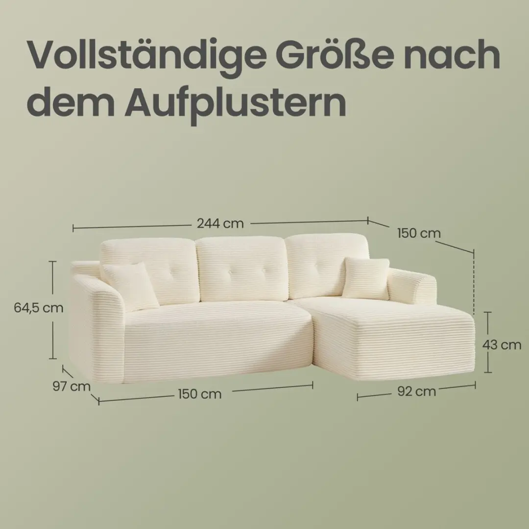 Songmics Modulaire Hoekbank 244cm - Chaise longue rechts